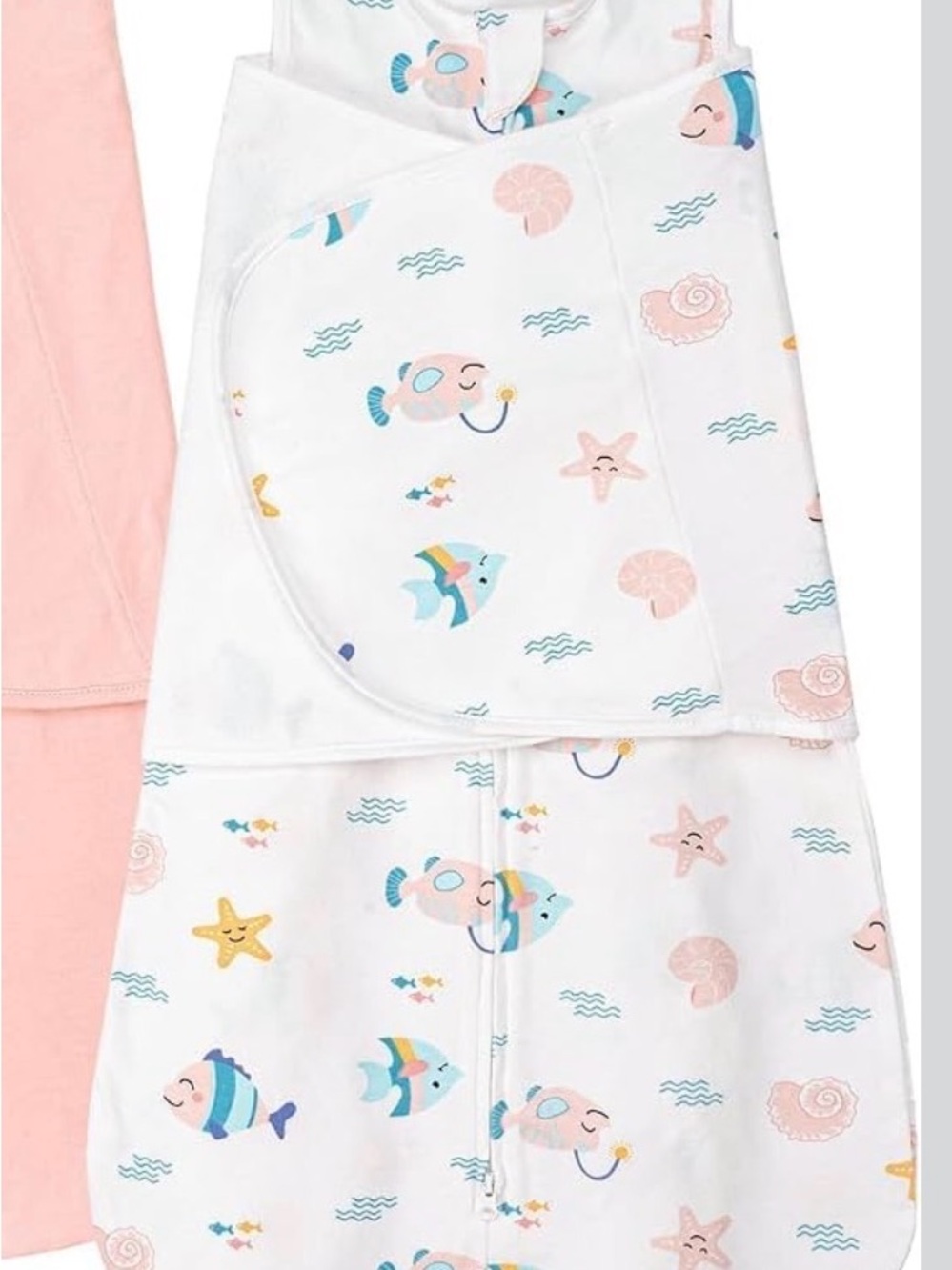 0-6 months Baby Swaddle Sleep Sack – White & Pink Sea Life Print